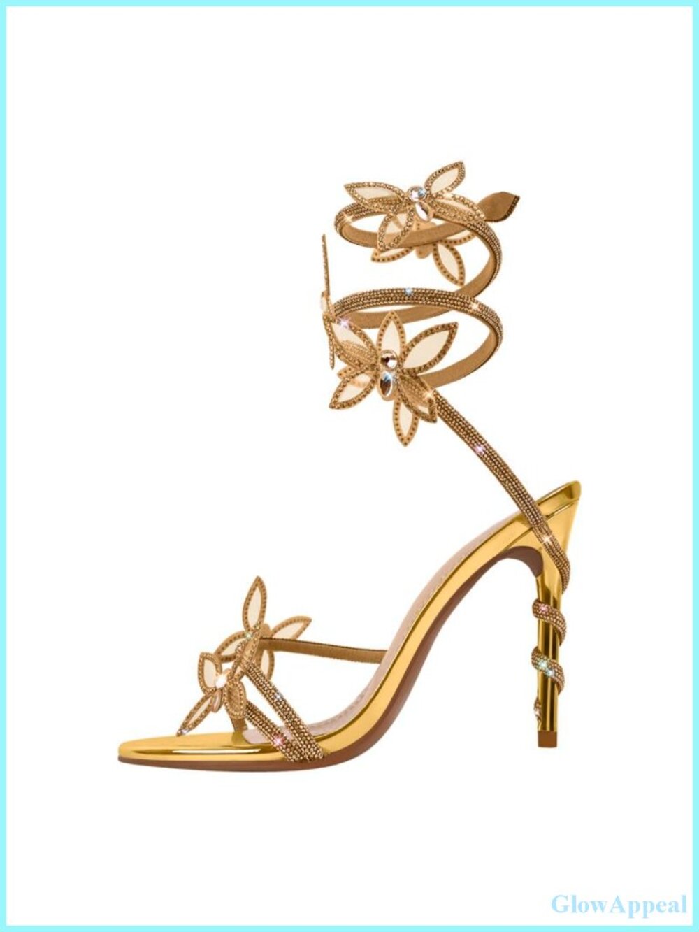 Rhinestone Butterfly Lace Up Stiletto Heeled Sandals Open Toe Ankle Wrap